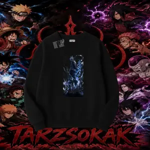 Kakashi Hatake Naruto Anime Karakteri Oversize Unisex Bisiklet Yaka Sweatshirt Beyaz