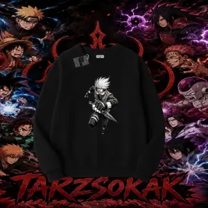Kakashi Hatake Naruto Anime Karakteri Oversize Unisex Bisiklet Yaka Sweatshirt Beyaz