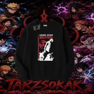 Kakashi Hatake Naruto Anime Karakteri Oversize Unisex Bisiklet Yaka Sweatshirt Beyaz
