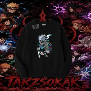Kakashi Hatake Naruto Anime Karakteri Oversize Unisex Bisiklet Yaka Sweatshirt Beyaz