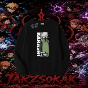 Kakashi Hatake Naruto Anime Karakteri Oversize Unisex Bisiklet Yaka Sweatshirt Beyaz