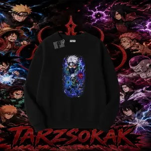 Kakashi Hatake Naruto Anime Karakteri Oversize Unisex Bisiklet Yaka Sweatshirt Beyaz