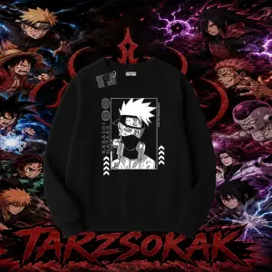 Kakashi Hatake Naruto Anime Karakteri Oversize Unisex Bisiklet Yaka Sweatshirt Beyaz