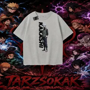 Kakashi Hatake Naruto Anime Karakteri Oversize Unisex Tişört Beyaz