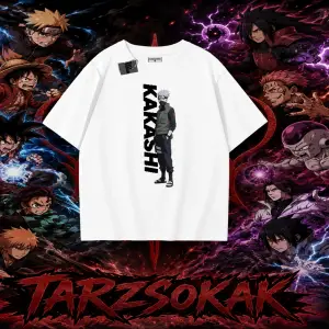Kakashi Hatake Naruto Anime Karakteri Oversize Unisex Tişört Beyaz