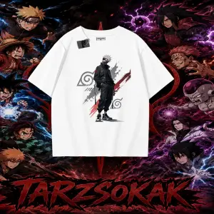 Kakashi Hatake Naruto Anime Karakteri Oversize Unisex Tişört Beyaz