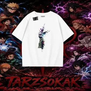 Kakashi Hatake Naruto Anime Karakteri Oversize Unisex Tişört Beyaz