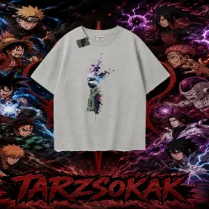Kakashi Hatake Naruto Anime Karakteri Oversize Unisex Tişört Beyaz