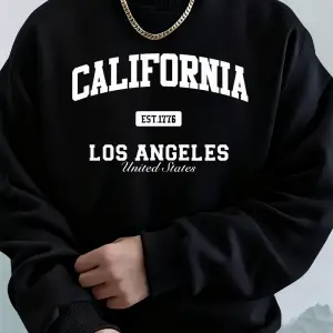 Kaliforniya Los Angeles Baskı Erkek Tişörtü Kış Bisiklet Yaka Kapüşonlular Sokak Polar Sıcak