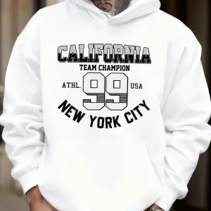 Kaliforniya New York City Number 99 Baskılı Yumuşak Sonbahar Cepli Kapüşonlu Üst Erkek Bol Sp