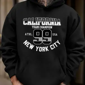 Kaliforniya New York City Number 99 Baskılı Yumuşak Sonbahar Cepli Kapüşonlu Üst Erkek Bol Sp