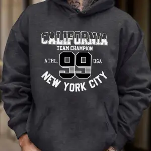 Kaliforniya New York City Number 99 Baskılı Yumuşak Sonbahar Cepli Kapüşonlu Üst Erkek Bol Sp