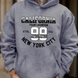 Kaliforniya New York City Number 99 Baskılı Yumuşak Sonbahar Cepli Kapüşonlu Üst Erkek Bol Sp