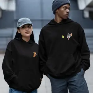 Kaliteli çift sevgili kombini tom ve jerry unisex kapşonlu