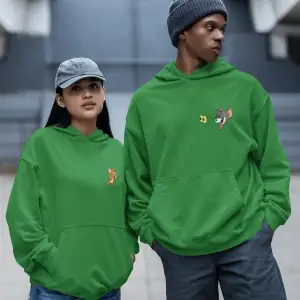 Kaliteli çift sevgili kombini tom ve jerry unisex kapşonlu