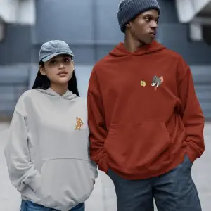 Kaliteli çift sevgili kombini tom ve jerry unisex kapşonlu