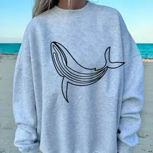 Kambur Balina Baskı Tişörtü Kadın Kış Polar Sıcak Hoodies Crewneck Gevşek Kazak Temelleri Rah