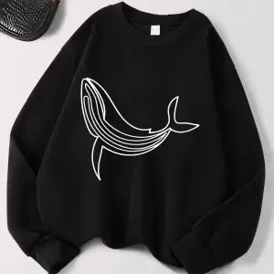 Kambur Balina Baskı Tişörtü Kadın Kış Polar Sıcak Hoodies Crewneck Gevşek Kazak Temelleri Rah