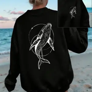 Kambur Balina Baskı Tişörtü Kadın Rahat Bisiklet Yaka Kapüşonlular Kış Polar Sıcak Kazak Gevş