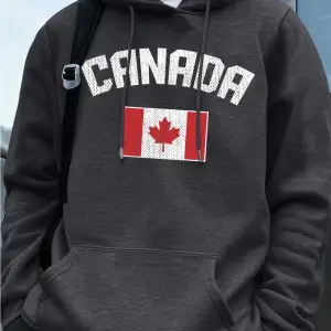 Kanada Bayrağı Mektup Baskı Kapüşonlular Erkekler Kış Polar Sıcak Tişörtü Koşu Cep Kazak Spor