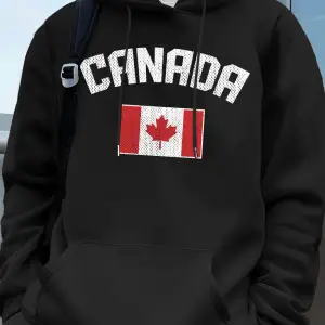 Kanada Bayrağı Mektup Baskı Kapüşonlular Erkekler Kış Polar Sıcak Tişörtü Koşu Cep Kazak Spor