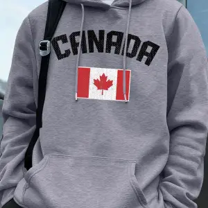 Kanada Bayrağı Mektup Baskı Kapüşonlular Erkekler Kış Polar Sıcak Tişörtü Koşu Cep Kazak Spor