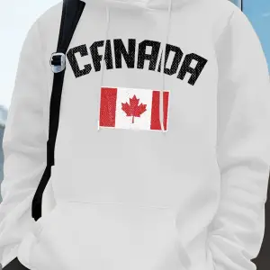 Kanada Bayrağı Mektup Baskı Kapüşonlular Erkekler Kış Polar Sıcak Tişörtü Koşu Cep Kazak Spor