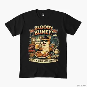 Kanlı Tanrım! Komik İngiliz Corgi İngiltere Mizah Çizim T-shirt Erkekler Kadınlar Için % 100%