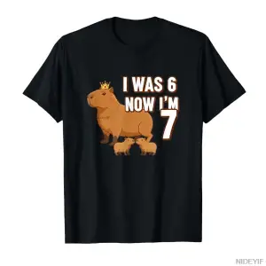 Kapibara 6 yaşındaydım, şimdi 7 yaşındayım Doğum Günü Yedi Yaşındaki Çocuk Tişörtü Erkek Kadı