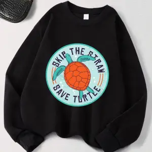 Kaplumbağa Baskı Tişörtü Kadın Sonbahar Kış Polar Sıcak Hoodies O-Boyun Gevşek Kazak Temeller