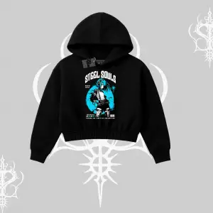 Kapşonlu Crop Sweatshirt Anime Cyberpunk Kız Baskılı