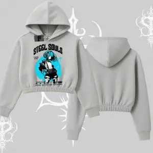 Kapşonlu Crop Sweatshirt Anime Cyberpunk Kız Baskılı