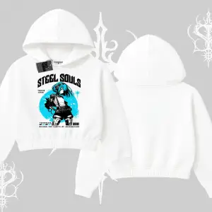 Kapşonlu Crop Sweatshirt Anime Cyberpunk Kız Baskılı