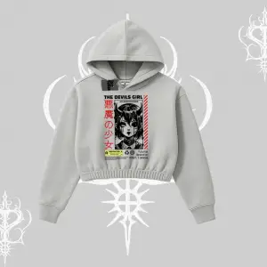 Kapşonlu Crop Sweatshirt Anime Devils Girl Japanese Style Baskılı