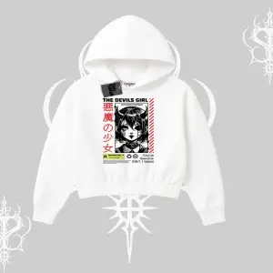 Kapşonlu Crop Sweatshirt Anime Devils Girl Japanese Style Baskılı