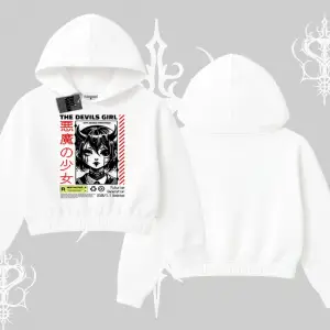 Kapşonlu Crop Sweatshirt Anime Devils Girl Japanese Style Baskılı