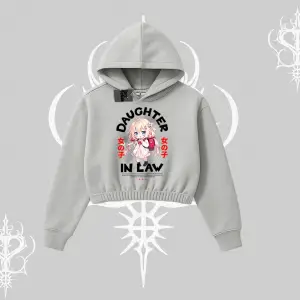 Kapşonlu Crop Sweatshirt Anime Girl Daughter In Law Baskılı