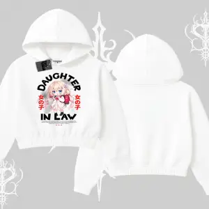 Kapşonlu Crop Sweatshirt Anime Girl Daughter In Law Baskılı