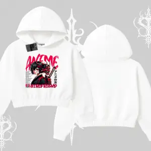 Kapşonlu Crop Sweatshirt Anime Girlfriend Kırmızı