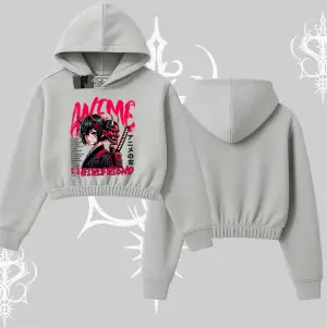 Kapşonlu Crop Sweatshirt Anime Girlfriend Kırmızı