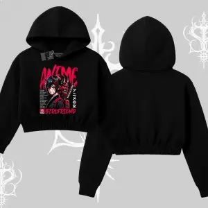 Kapşonlu Crop Sweatshirt Anime Girlfriend Kırmızı