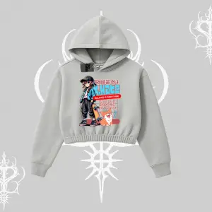 Kapşonlu Crop Sweatshirt Anime Hiker Girl Balance Is Everything Baskılı