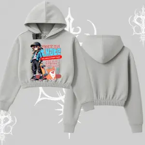 Kapşonlu Crop Sweatshirt Anime Hiker Girl Balance Is Everything Baskılı