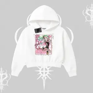 Kapşonlu Crop Sweatshirt Anime Kawaii Japon Kız Desenli