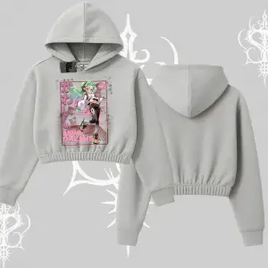 Kapşonlu Crop Sweatshirt Anime Kawaii Japon Kız Desenli