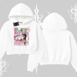 Kapşonlu Crop Sweatshirt Anime Kawaii Japon Kız Desenli