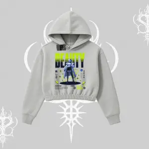 Kapşonlu Crop Sweatshirt Anime Unity Neon Detaylı Grafik Baskılı