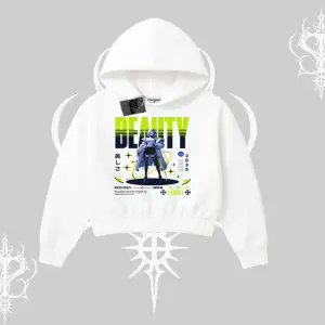 Kapşonlu Crop Sweatshirt Anime Unity Neon Detaylı Grafik Baskılı