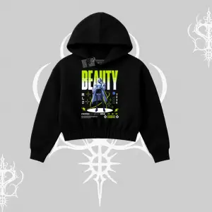 Kapşonlu Crop Sweatshirt Anime Unity Neon Detaylı Grafik Baskılı
