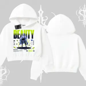 Kapşonlu Crop Sweatshirt Anime Unity Neon Detaylı Grafik Baskılı